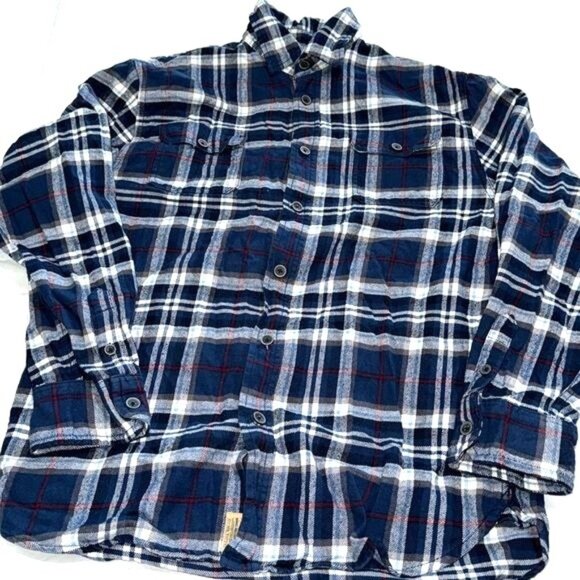 Jachs Mens Medium Plaid Button-Up Flannel Shirt In Navy & White - Picture 1 of 8